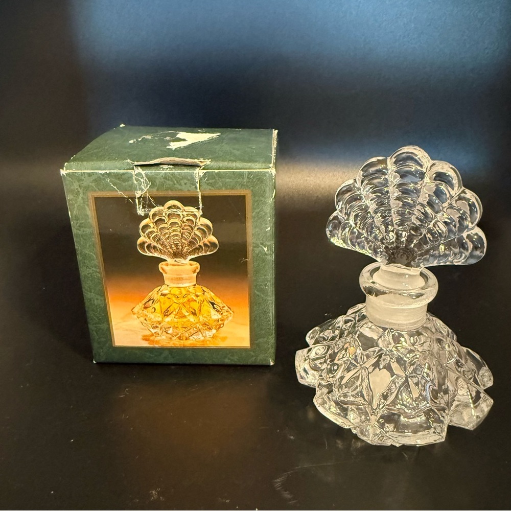 CRYSTAL CLEAR Vtg NWT Clear Crystal Art Deco Style Perfume Bottle with Stopper